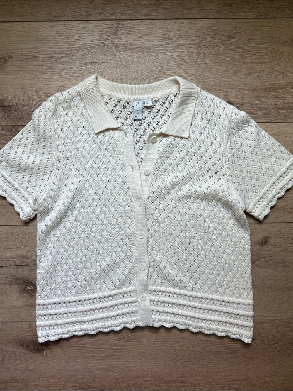 🤎NWOT Joie Women’s Cream Open Knit Crochet Collared Minimalist Fall Sweater XL